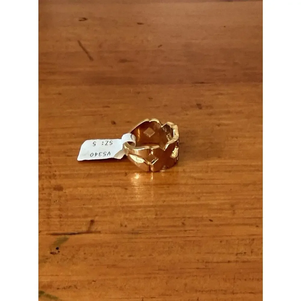 Vintage 18K HGE Gold Plated X Motif Austrian Crystal Ring Size 5 USA